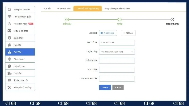 Điều kiện điều khoản về rút vốn từ Cf68